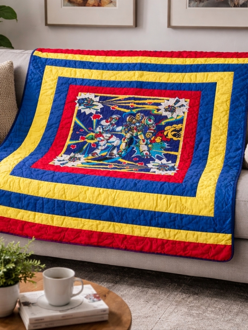 Vintage 80s Voltron Quilt/Blanket From Thames Valley Quilters Size 43x36"